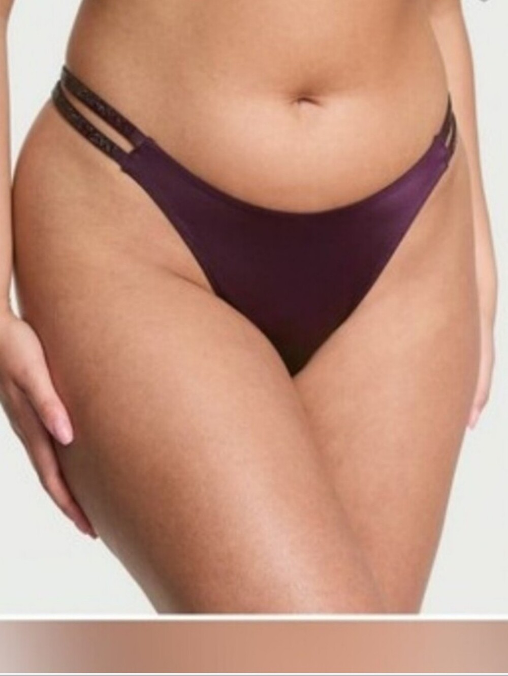 Victoria's secret very sexy double shine strap smooth thong panty PURPLE XLARGE